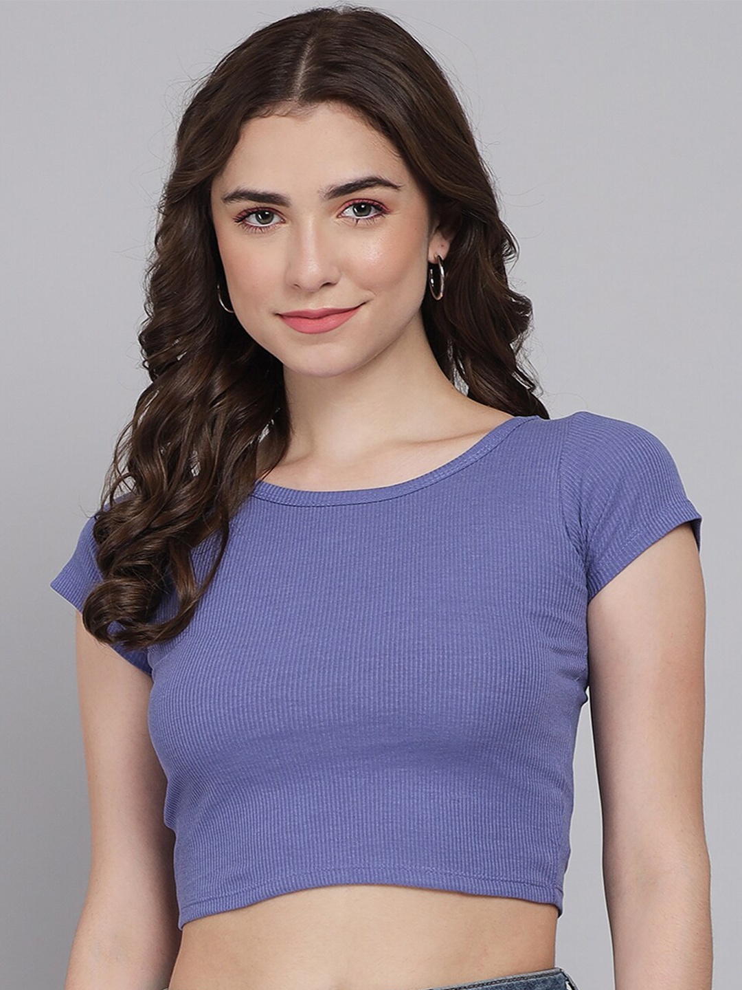 

BAESD Round Neck Cotton Crop Top, Blue