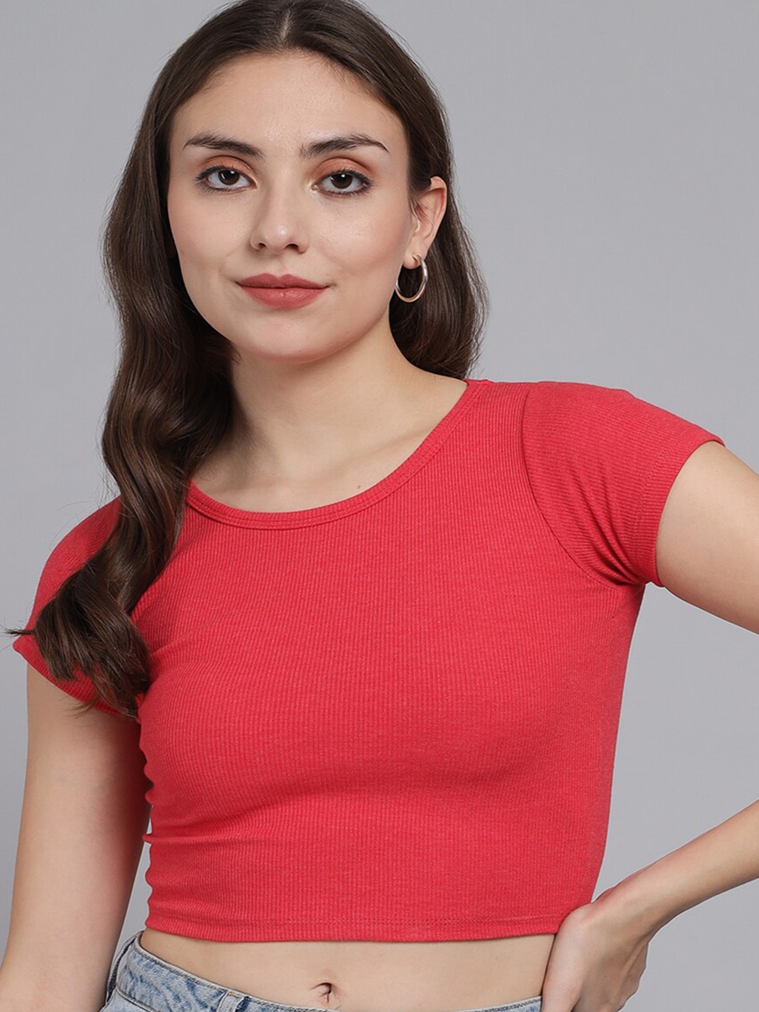 

BAESD Round Neck Cotton Crop Top, Red