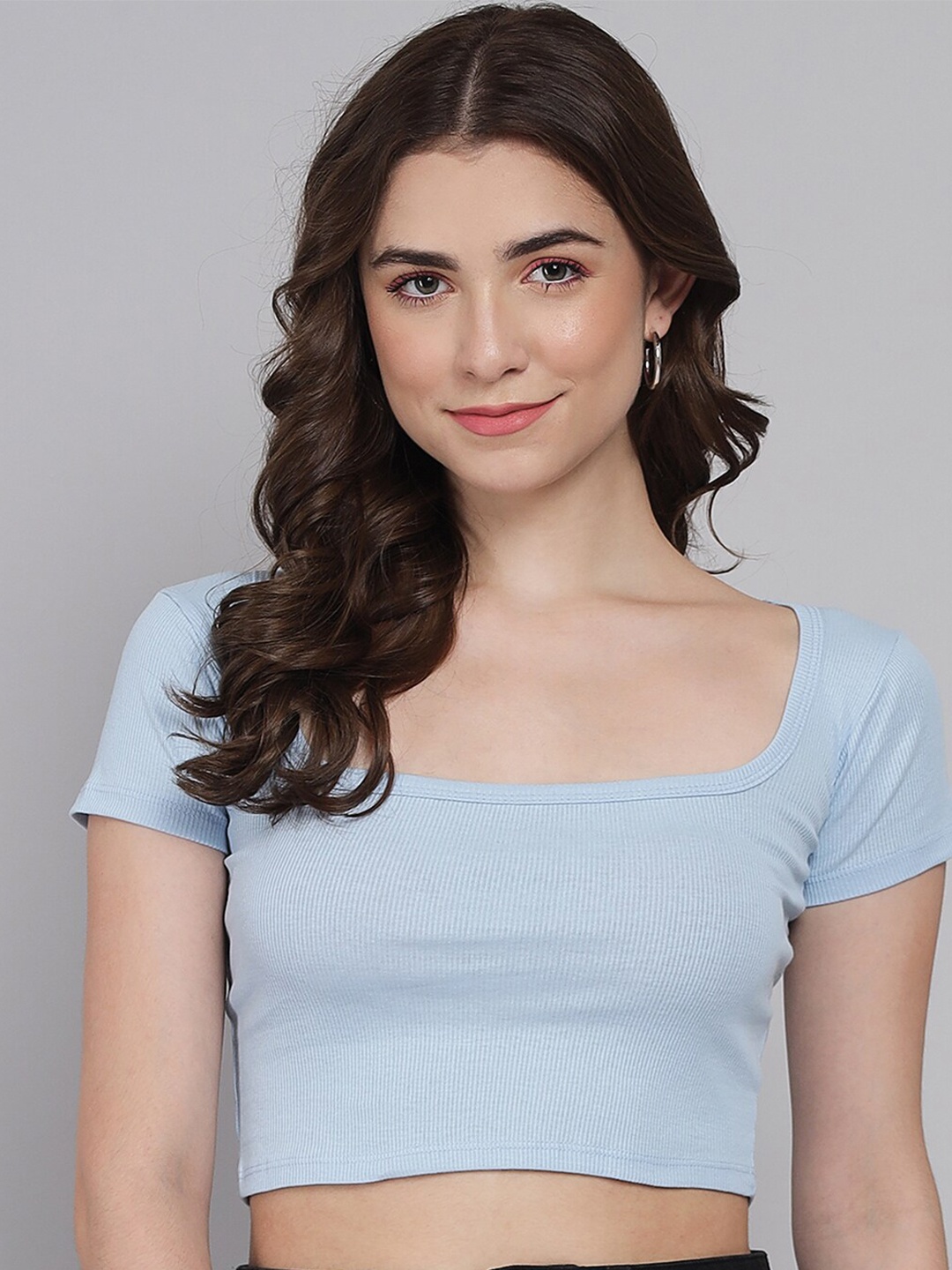 

BAESD Square Neck Cotton Crop Top, Blue