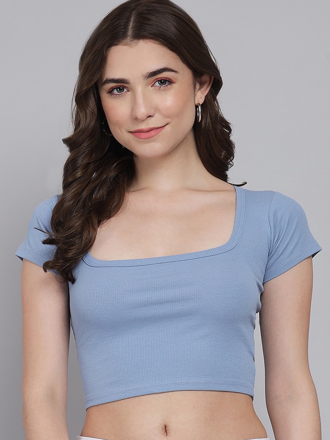 

BAESD Square Neck Cotton Crop Top, Blue