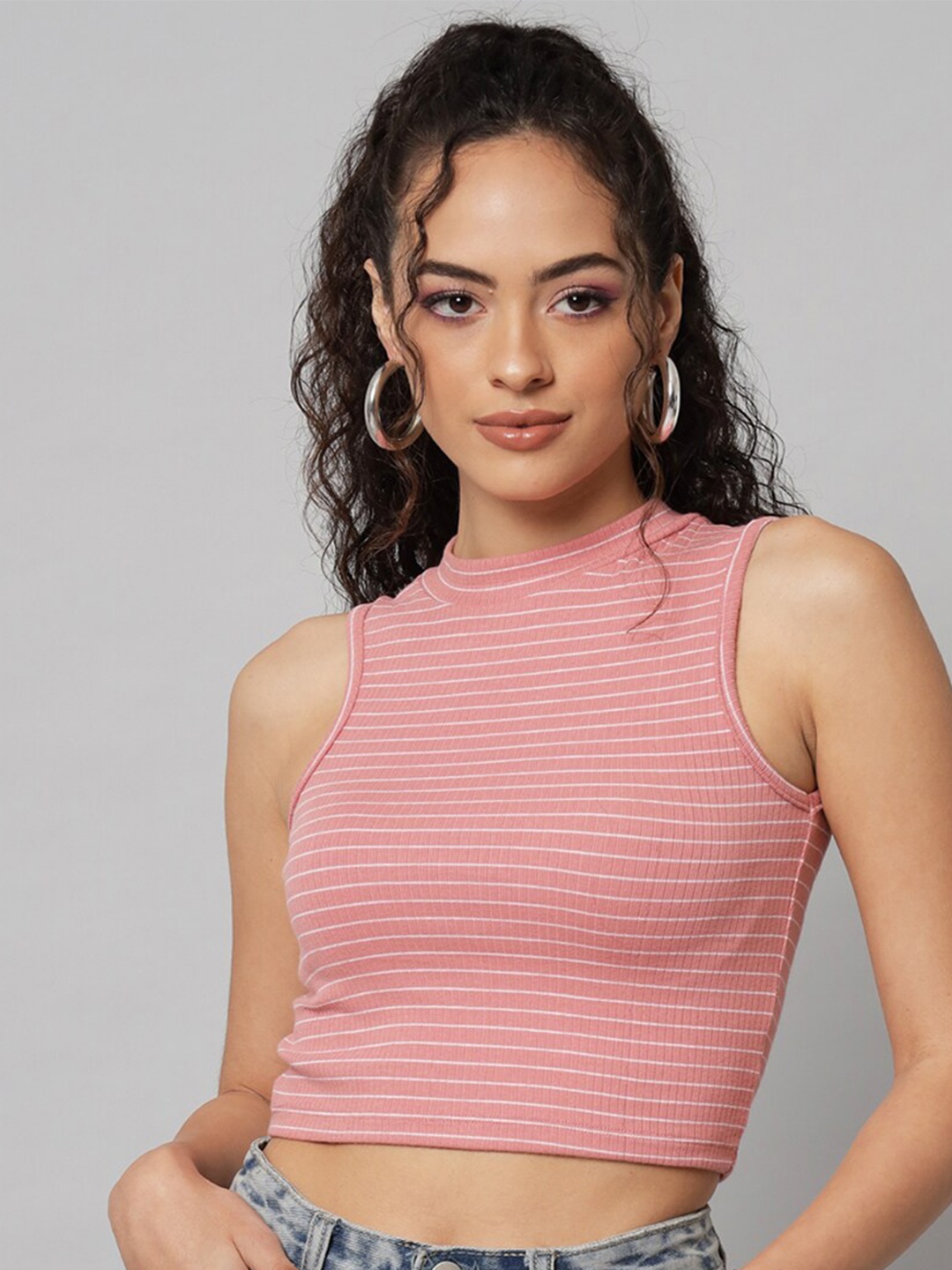 

BAESD Striped Cotton Crop Top, Pink