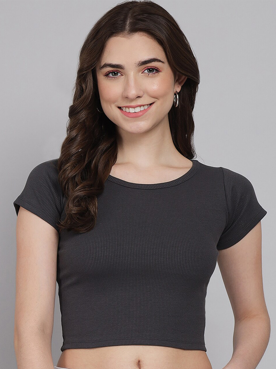 

BAESD Round Neck Cotton Crop Top, Black