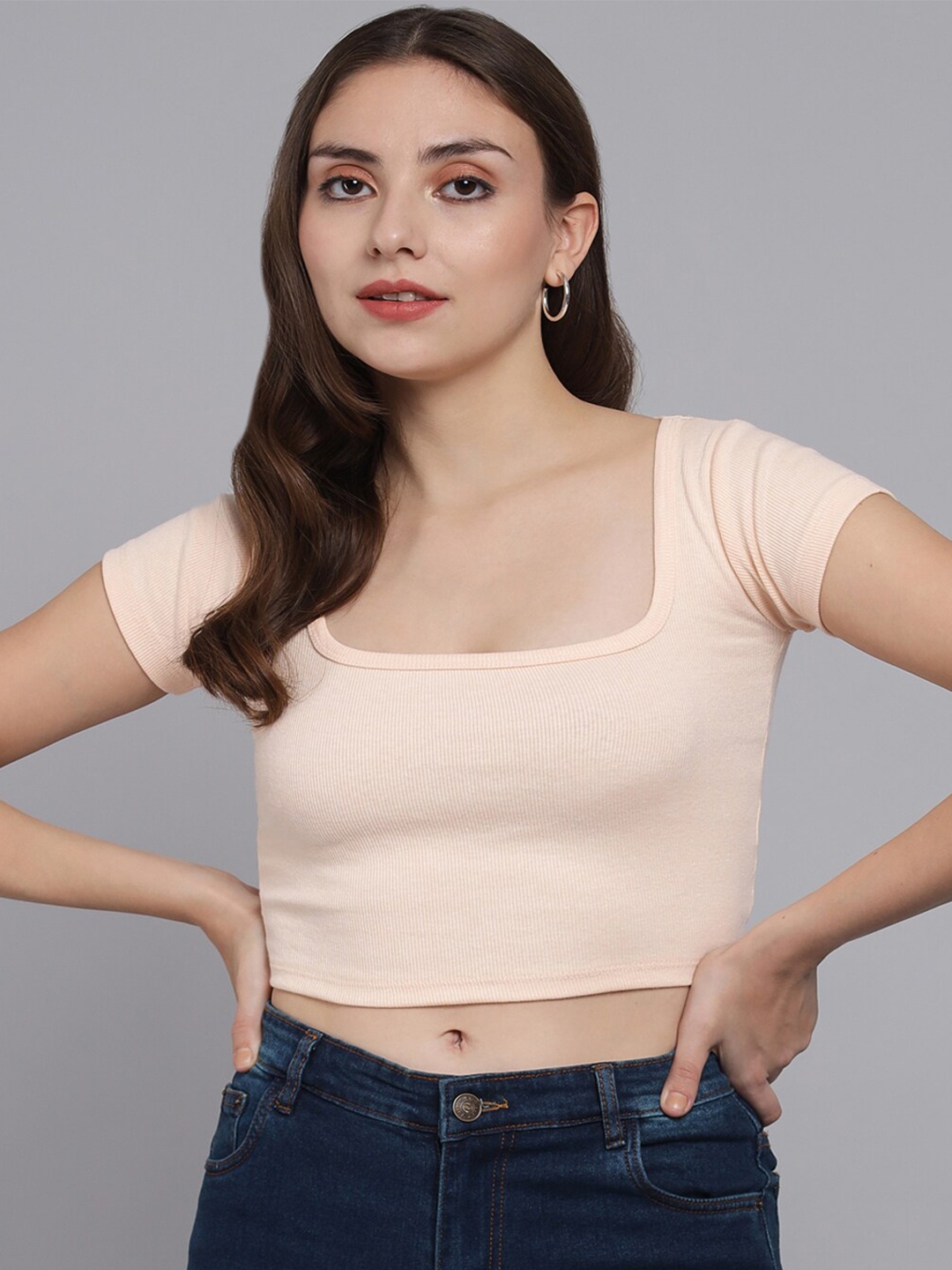 

BAESD Ribbed Fitted Cotton Crop Top, Pink