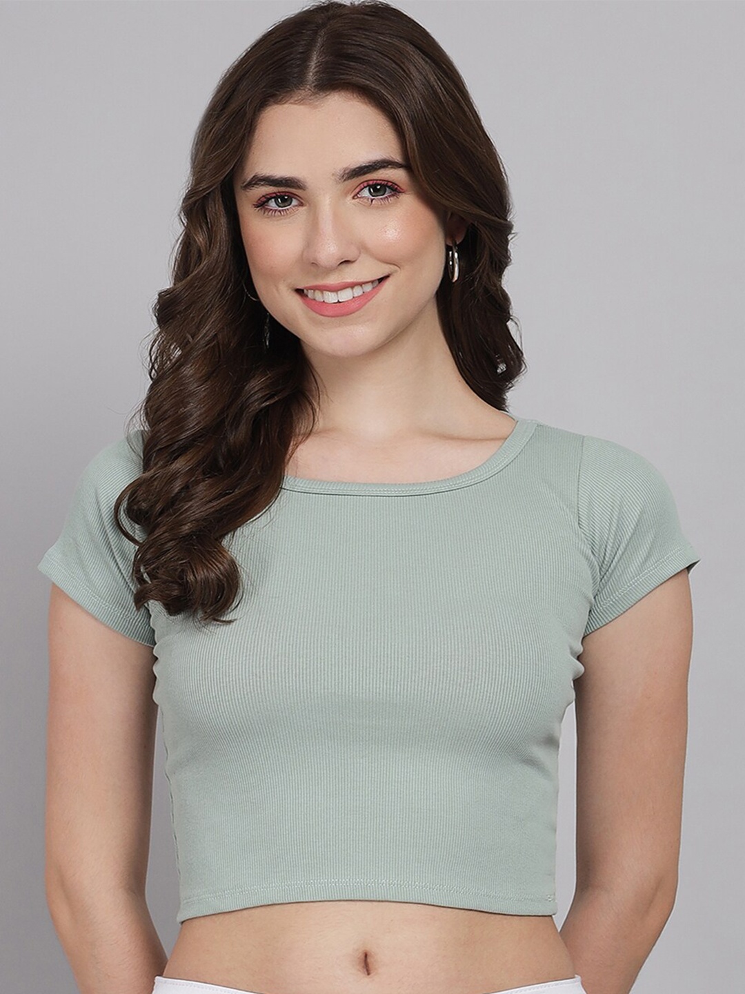 

BAESD Round Neck Cotton Crop Top, Green