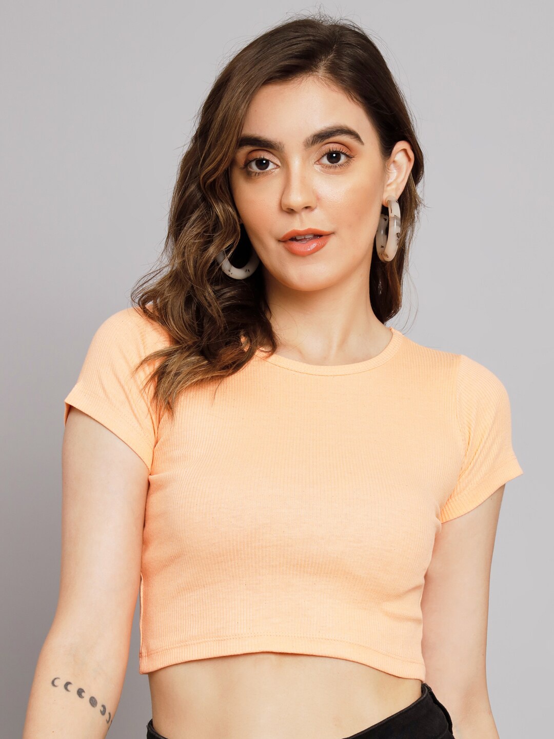 

BAESD Ribbed Fitted Cotton Crop Top, Orange