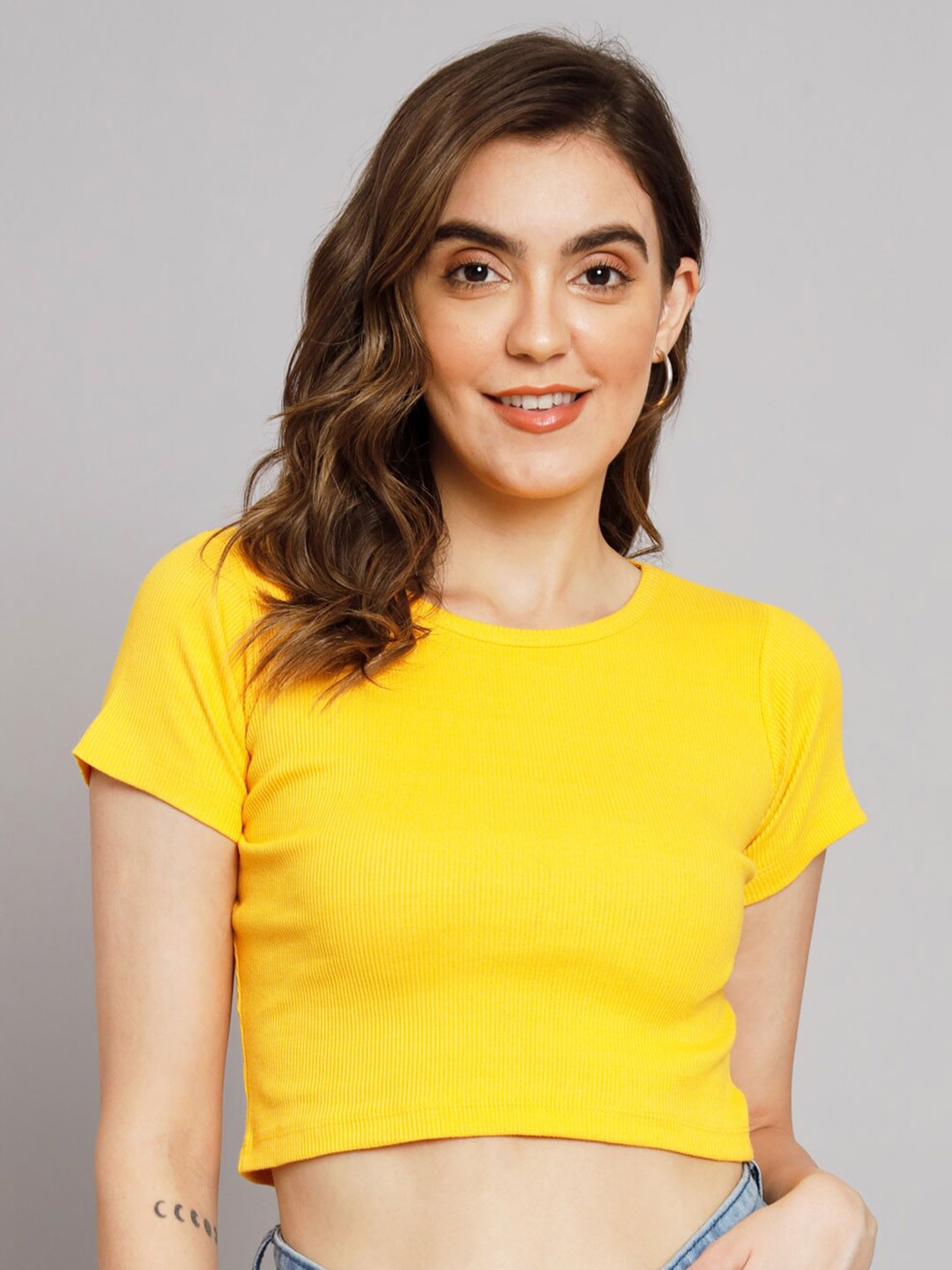 

BAESD Ribbed Cotton Crop Top, Yellow