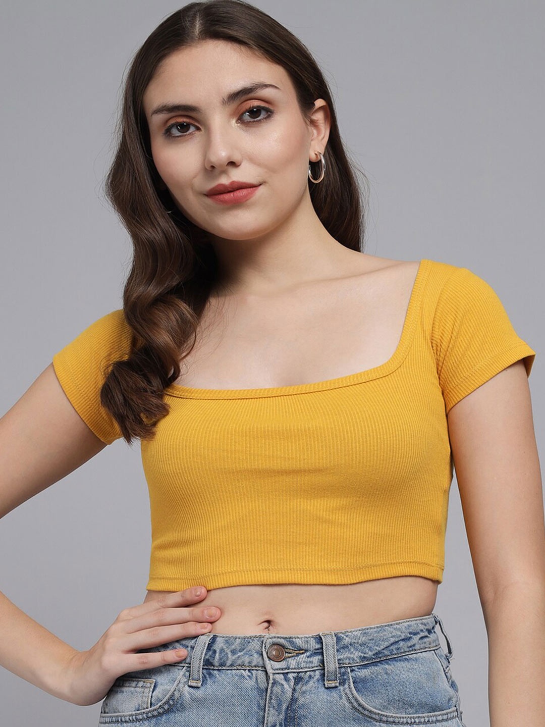 

BAESD Square Neck Cotton Crop Top, Mustard