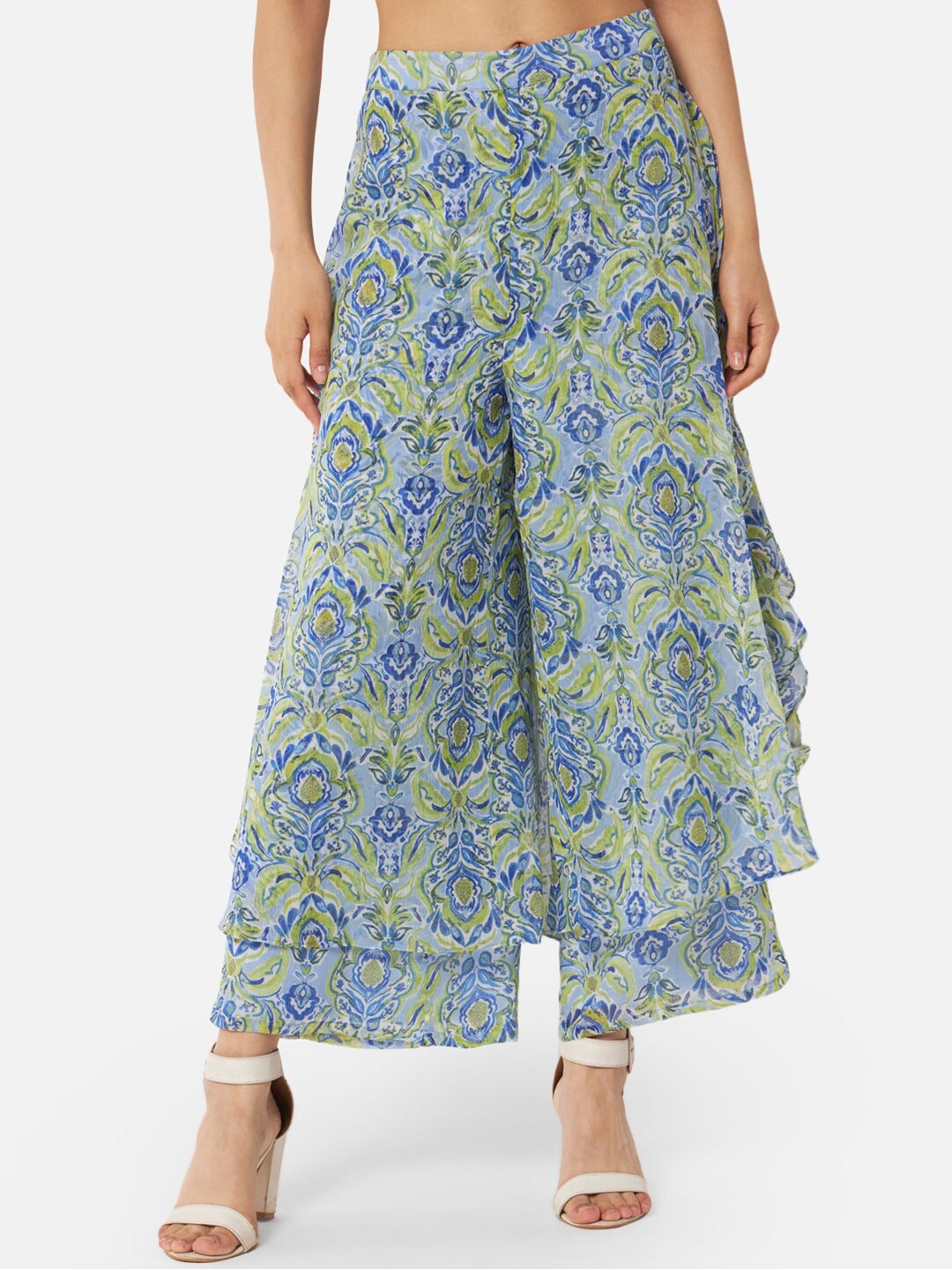 

ALL WAYS YOU Floral Printed Flared Georgette Palazzos, Green