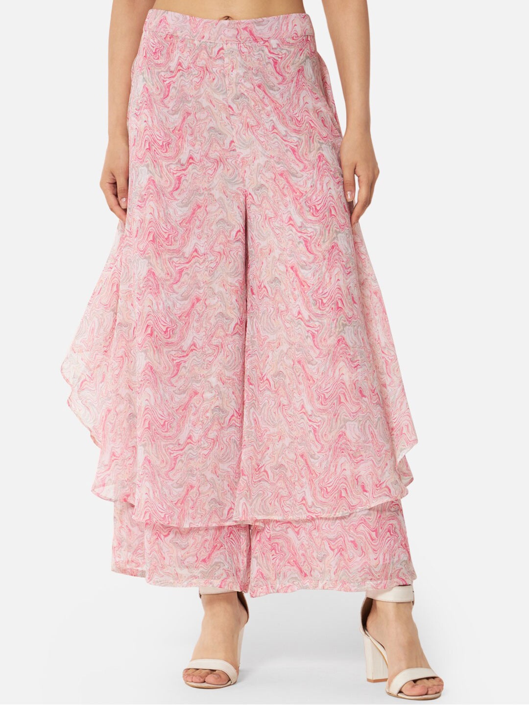 

ALL WAYS YOU Abstract Printed Flared Georgette Palazzos, Pink