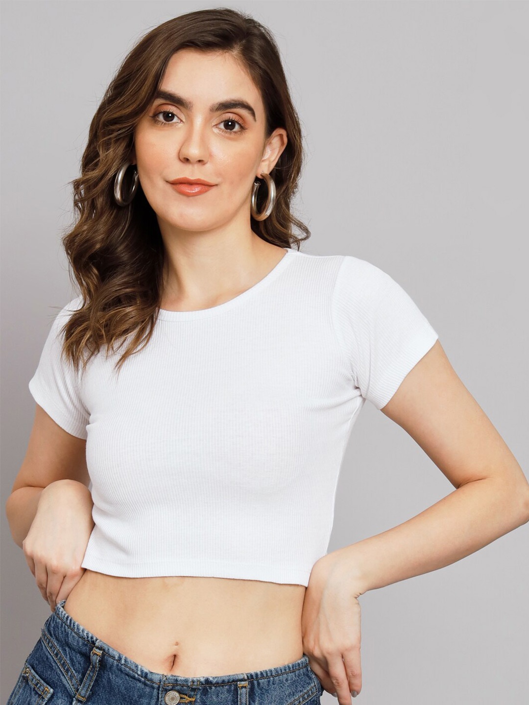 

BAESD Ribbed Cotton Fitted Crop Top, White