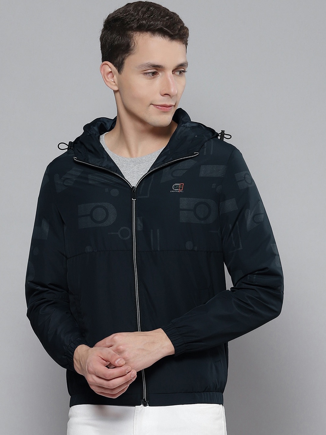 

Fort Collins Graphic Print Hooded Denim Jacket, Navy blue