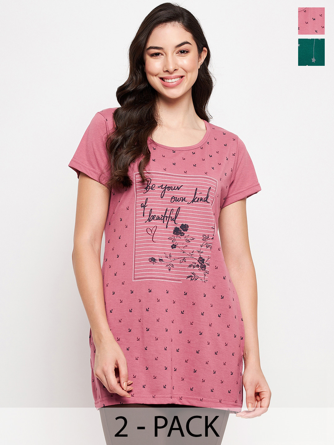 

VERO AMORE Pack of 2 Typography Printed Cotton T-shirts, Pink