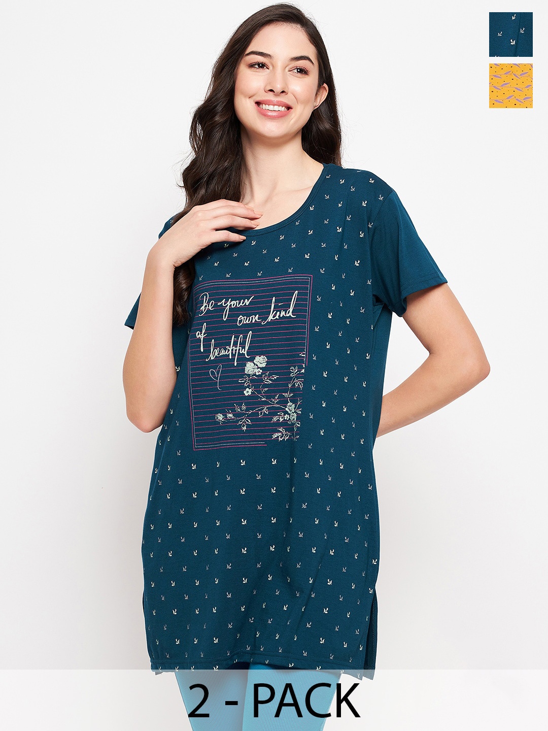 

VERO AMORE Pack of 2 Typography Printed Cotton T-shirts, Teal