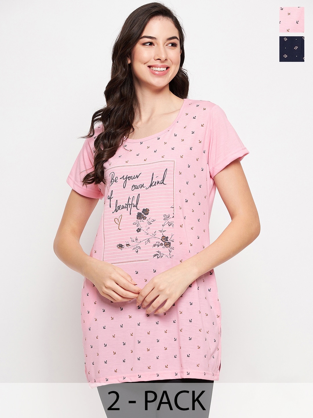 

VERO AMORE Pack of 2 Typography Printed Cotton T-shirts, Pink