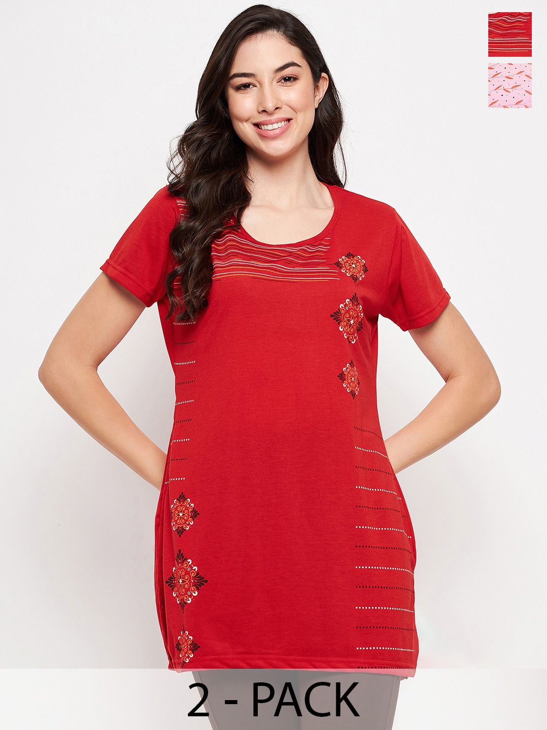 

VERO AMORE Pack Of 2 Printed Cotton T-shirt, Red