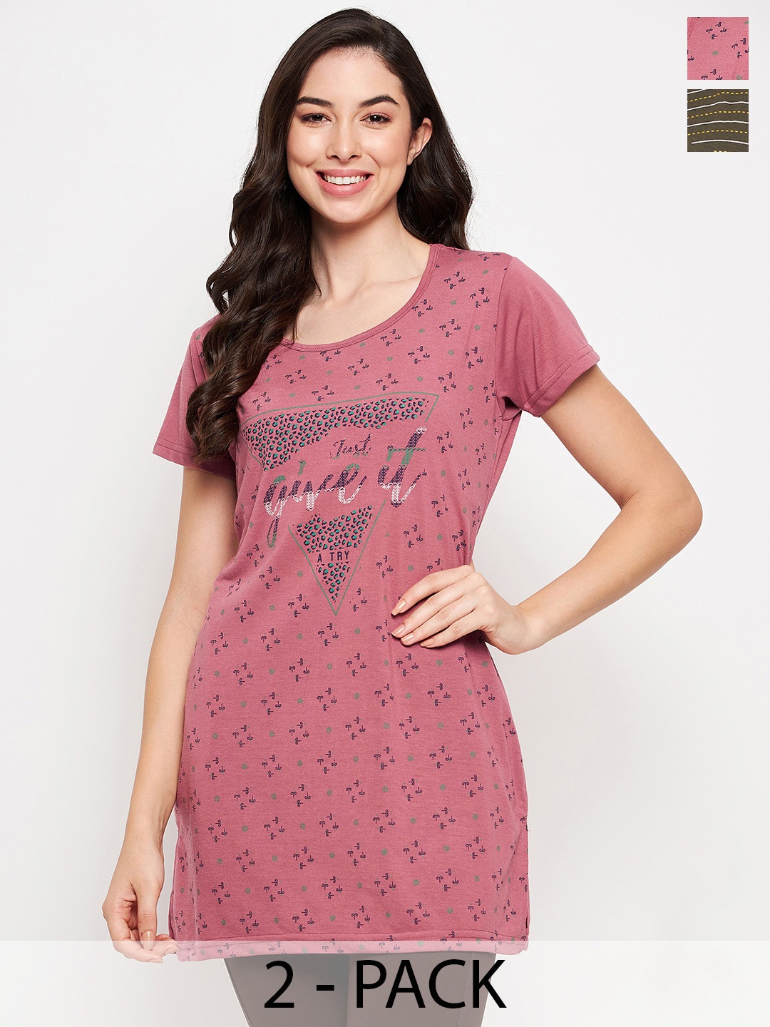 

VERO AMORE Pack Of 2 Printed Cotton T-shirt, Pink