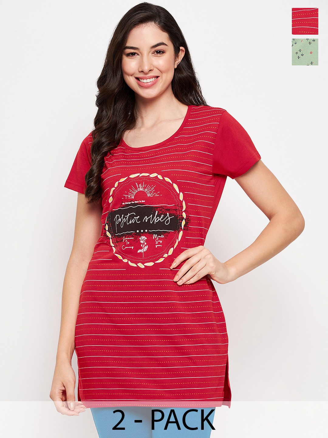 

VERO AMORE Pack Of 2 Printed Cotton T-shirt, Red