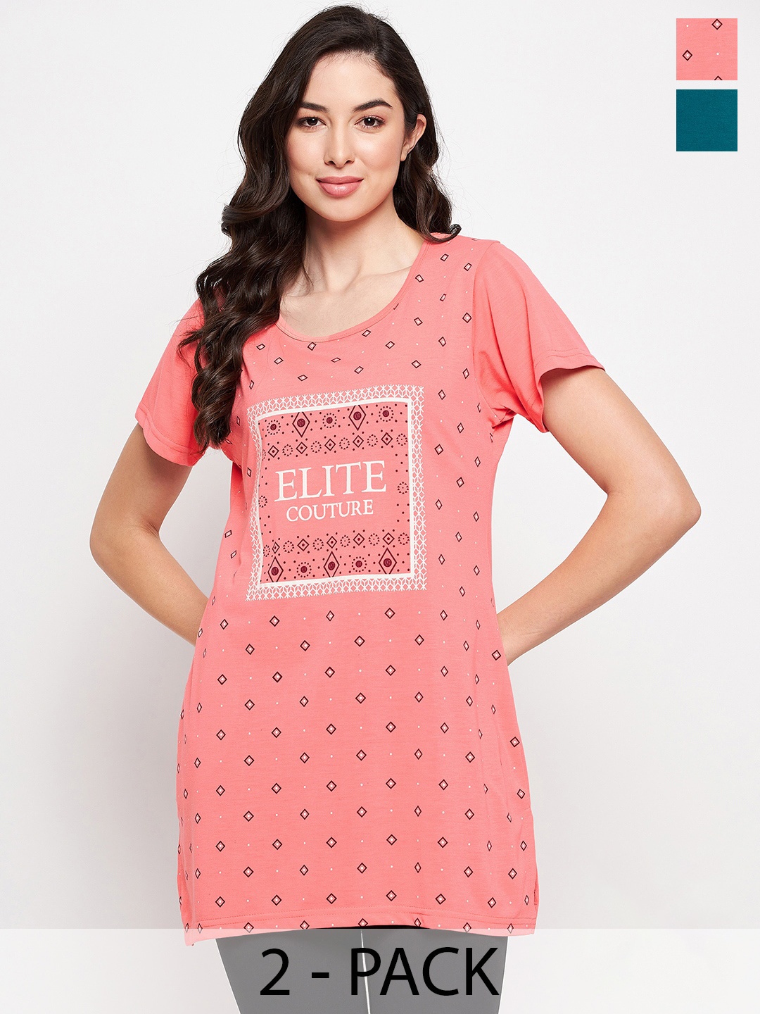 

VERO AMORE Pack Of 2 Typography Printed Pure Cotton T-shirt, Teal