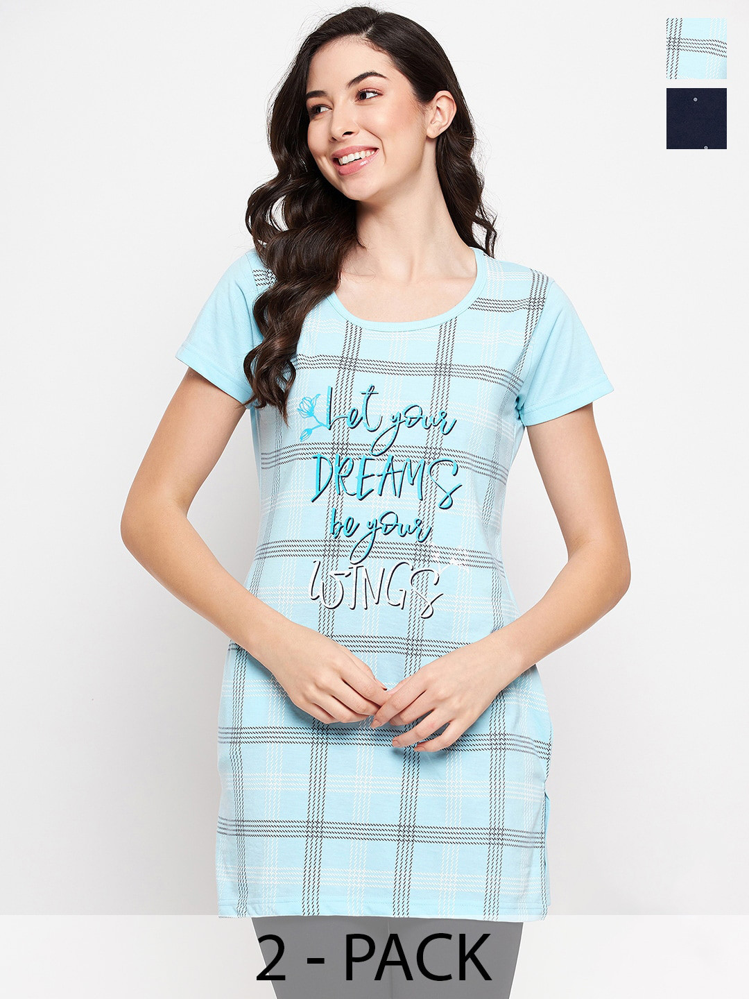 

VERO AMORE Pack Of 2 Typography Printed Pure Cotton T-shirt, Navy blue