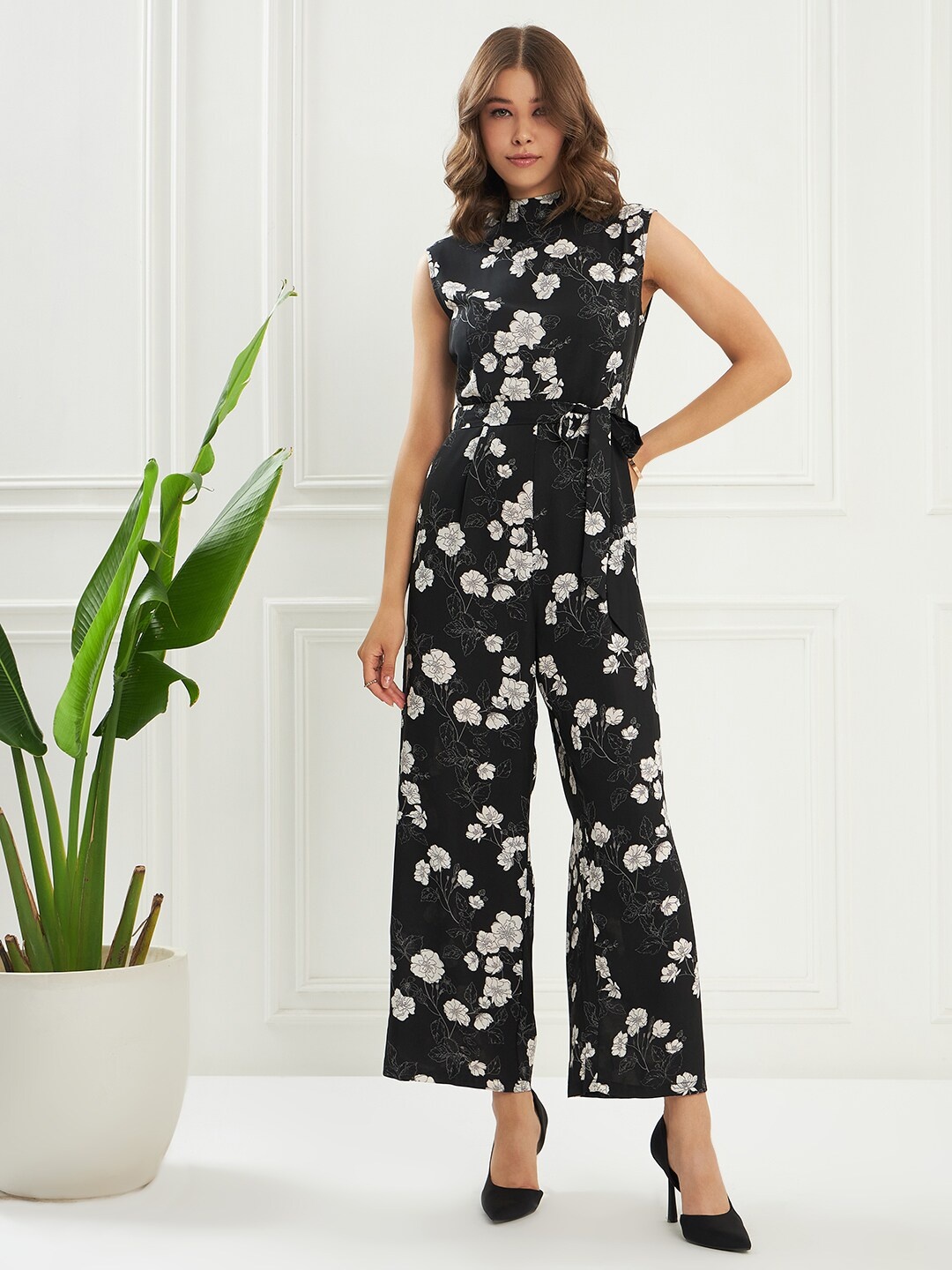 

KASSUALLY Black & White Printed Basic Jumpsuit