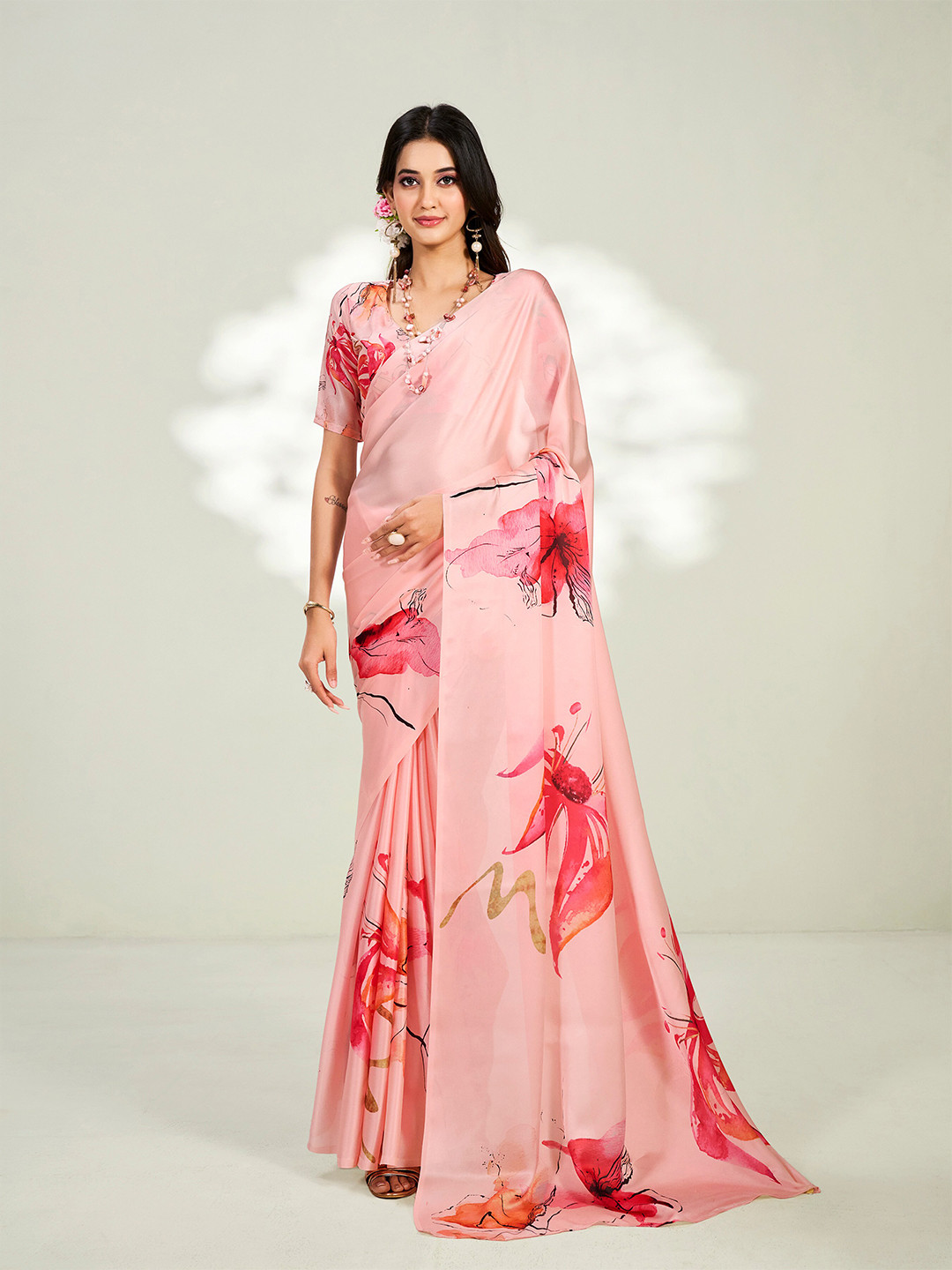 

Dori Floral Printed Pure Crepe Saree, Pink