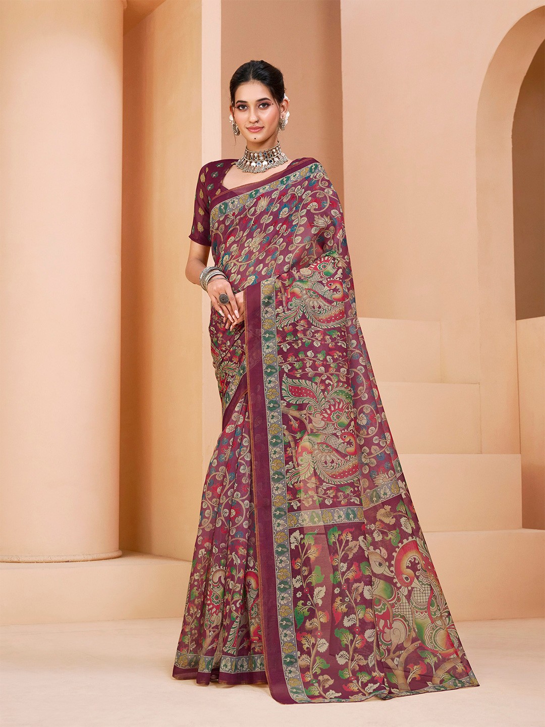 

Dori Ethnic Motifs Printed Chanderi Saree, Maroon