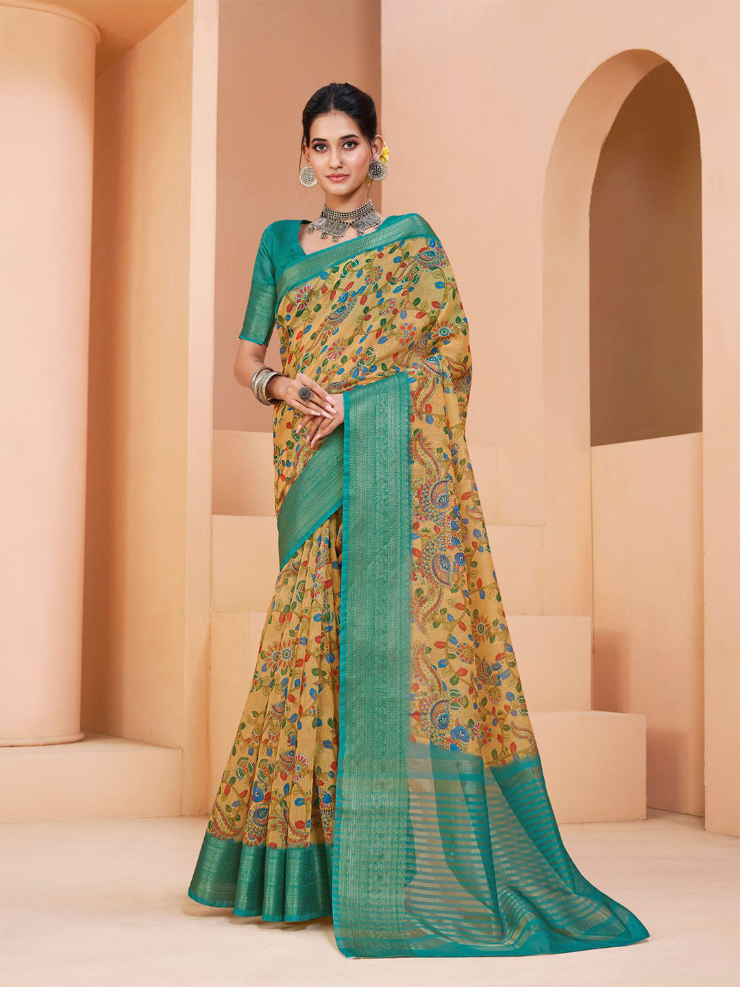 

Dori Ethnic Motifs Printed Zari Detailed Saree, Yellow