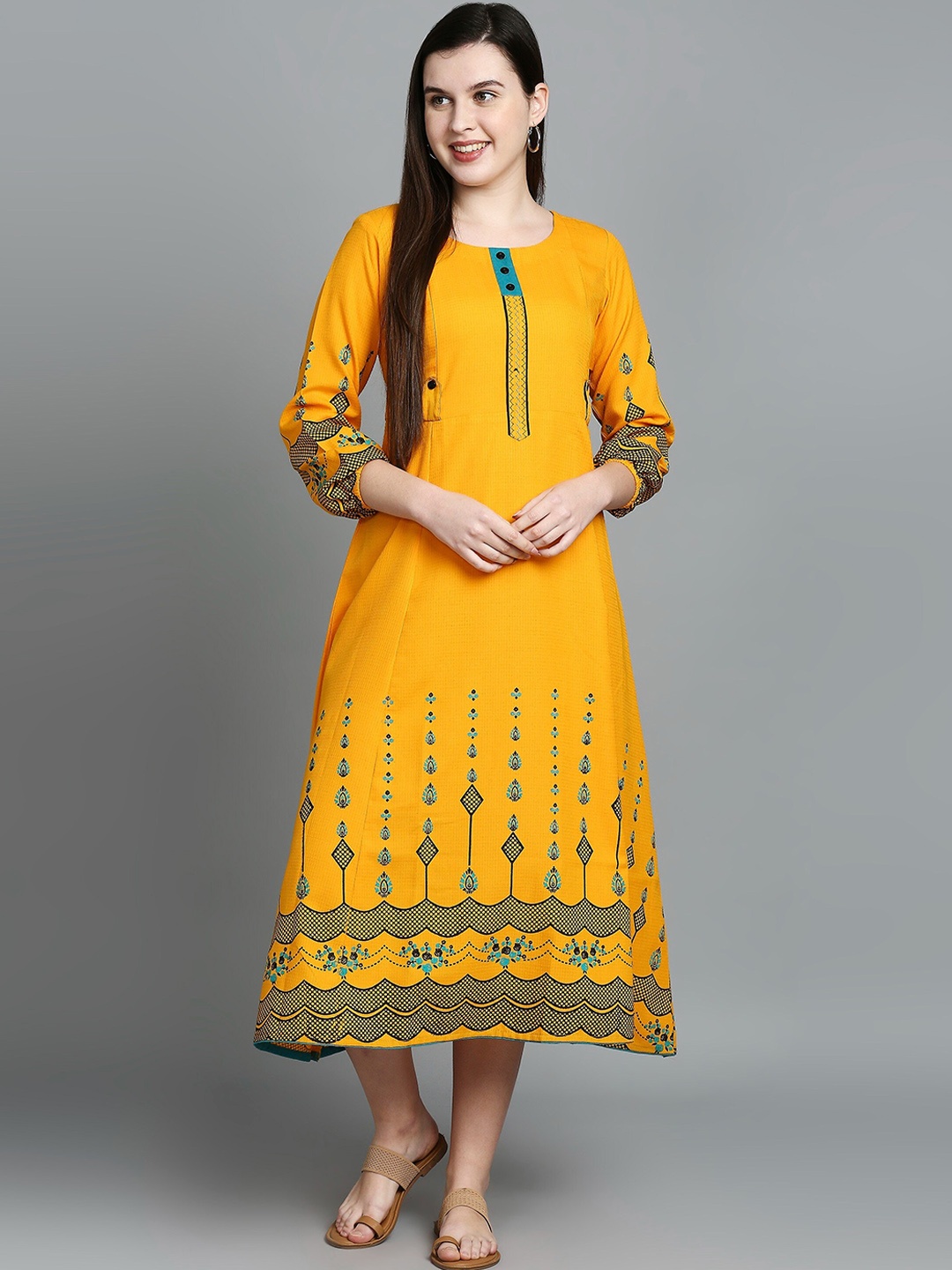

True Shape Ethnic Motif Printed Maternity Anarkali Kurta, Yellow