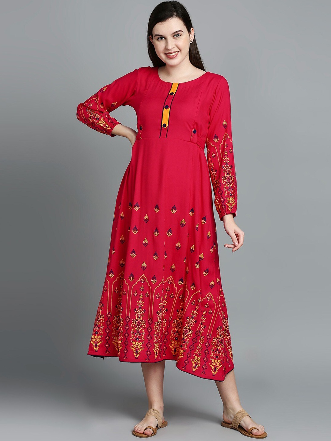 

True Shape Ethnic Motif Printed Maternity Anarkali Kurta, Pink