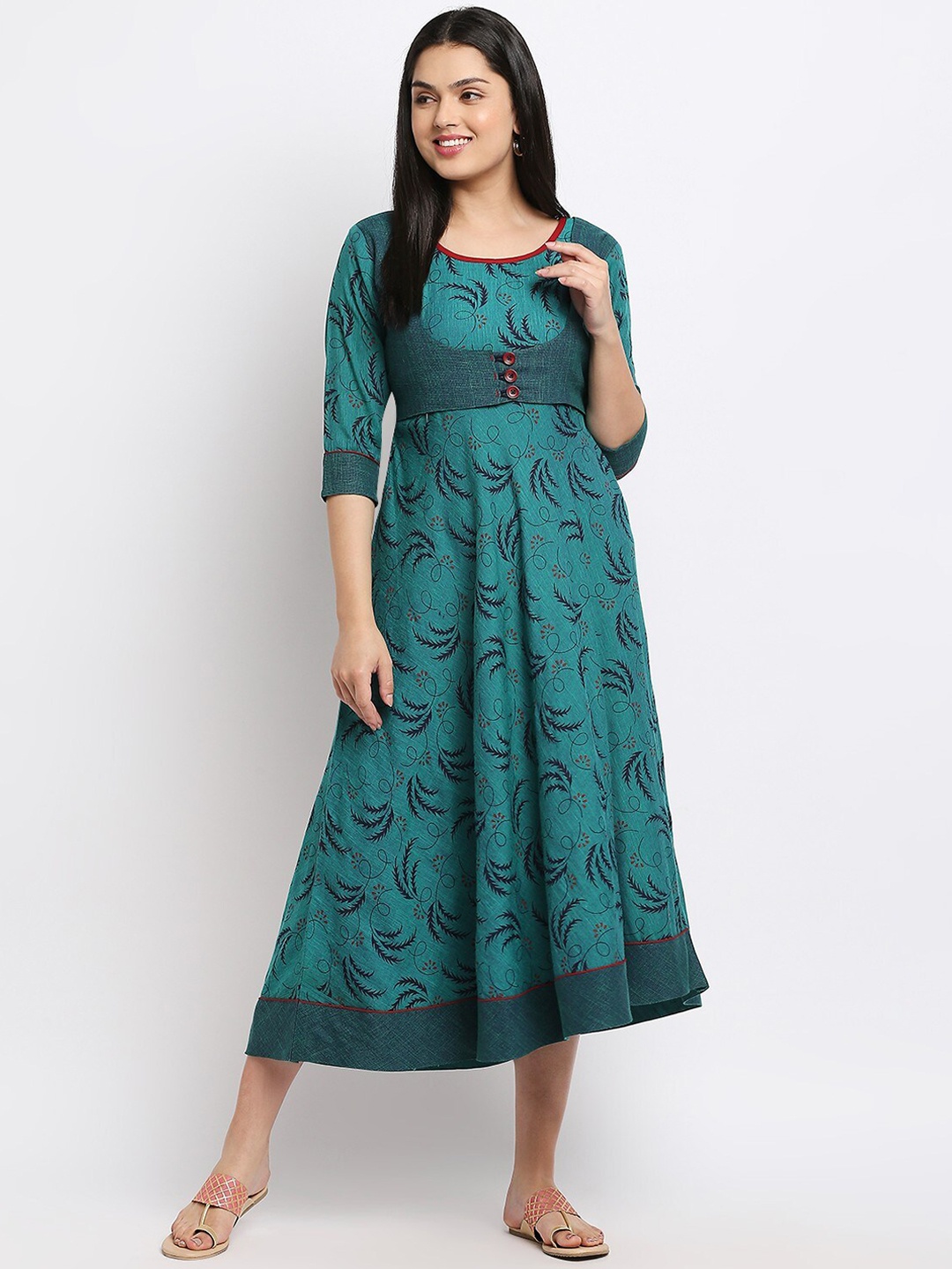 

True Shape Floral Printed Maternity A-Line Dress, Teal