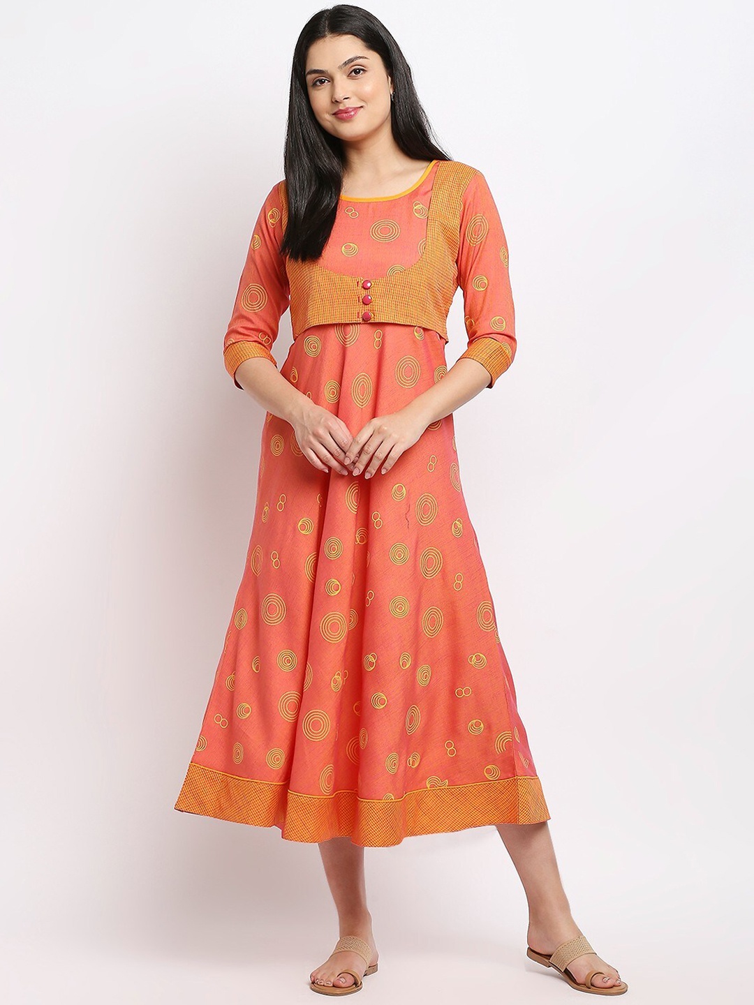 

True Shape Geometric Printed Maternity A-line Dress, Orange