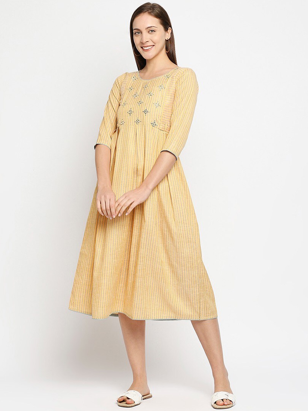 

True Shape Embroidered Maternity Flared Kurta, Yellow