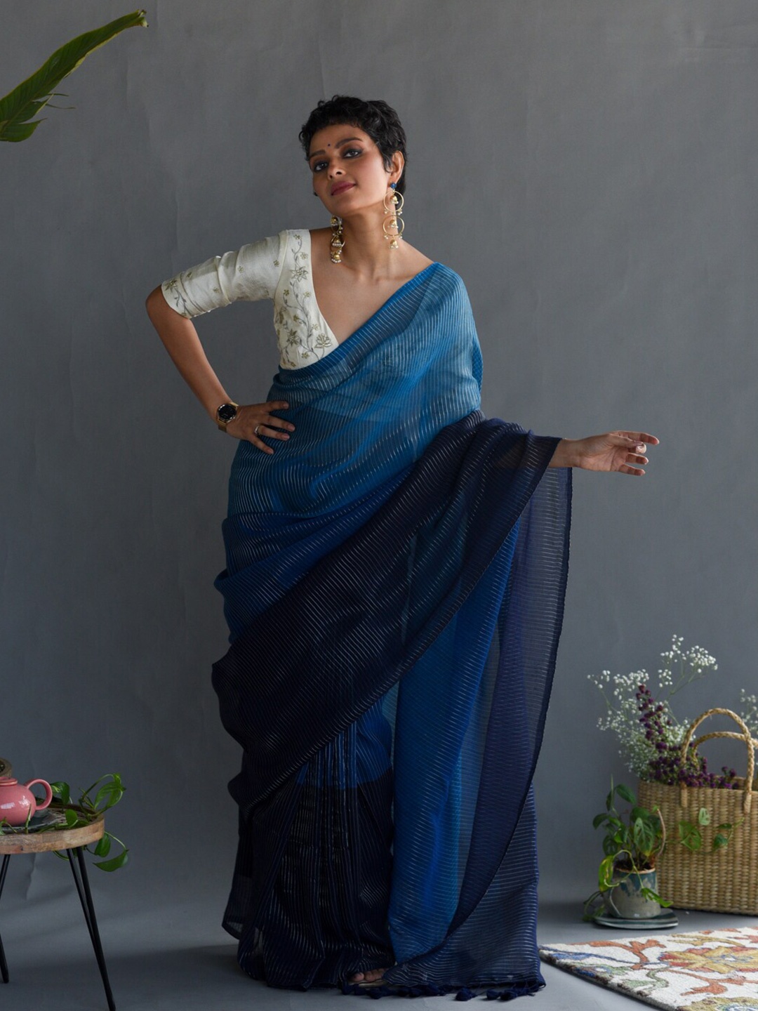 

Suta Blue Striped Pure Cotton Saree