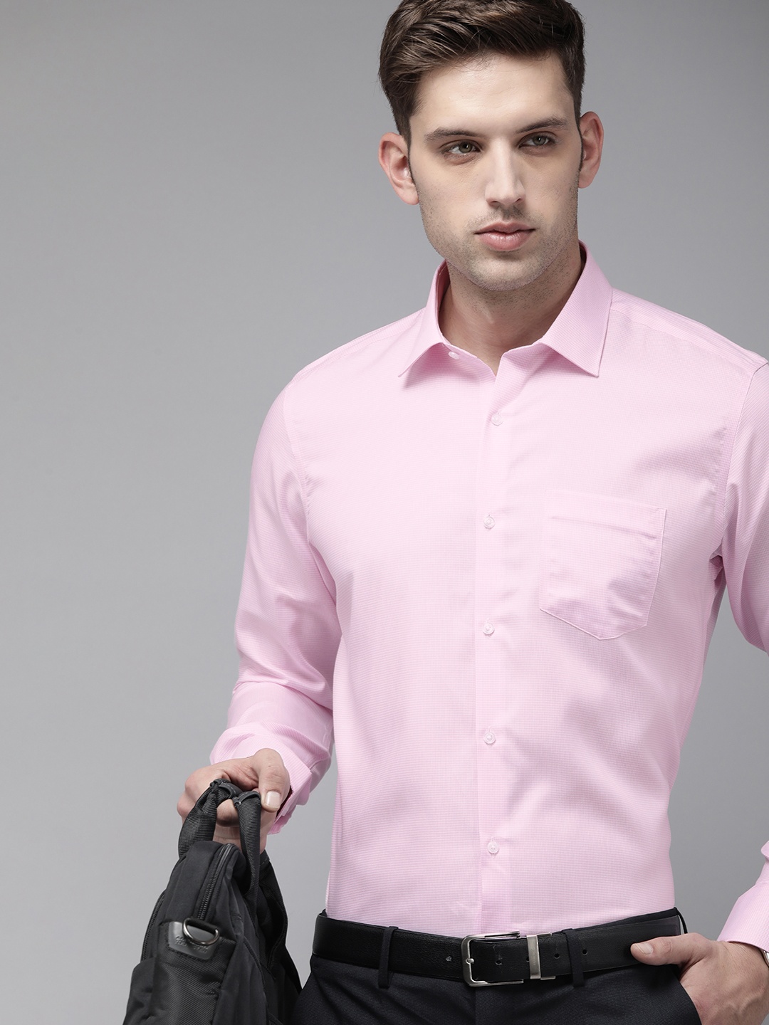 

Van Heusen Pure Cotton Self Design Textured Custom Formal Shirt, Pink