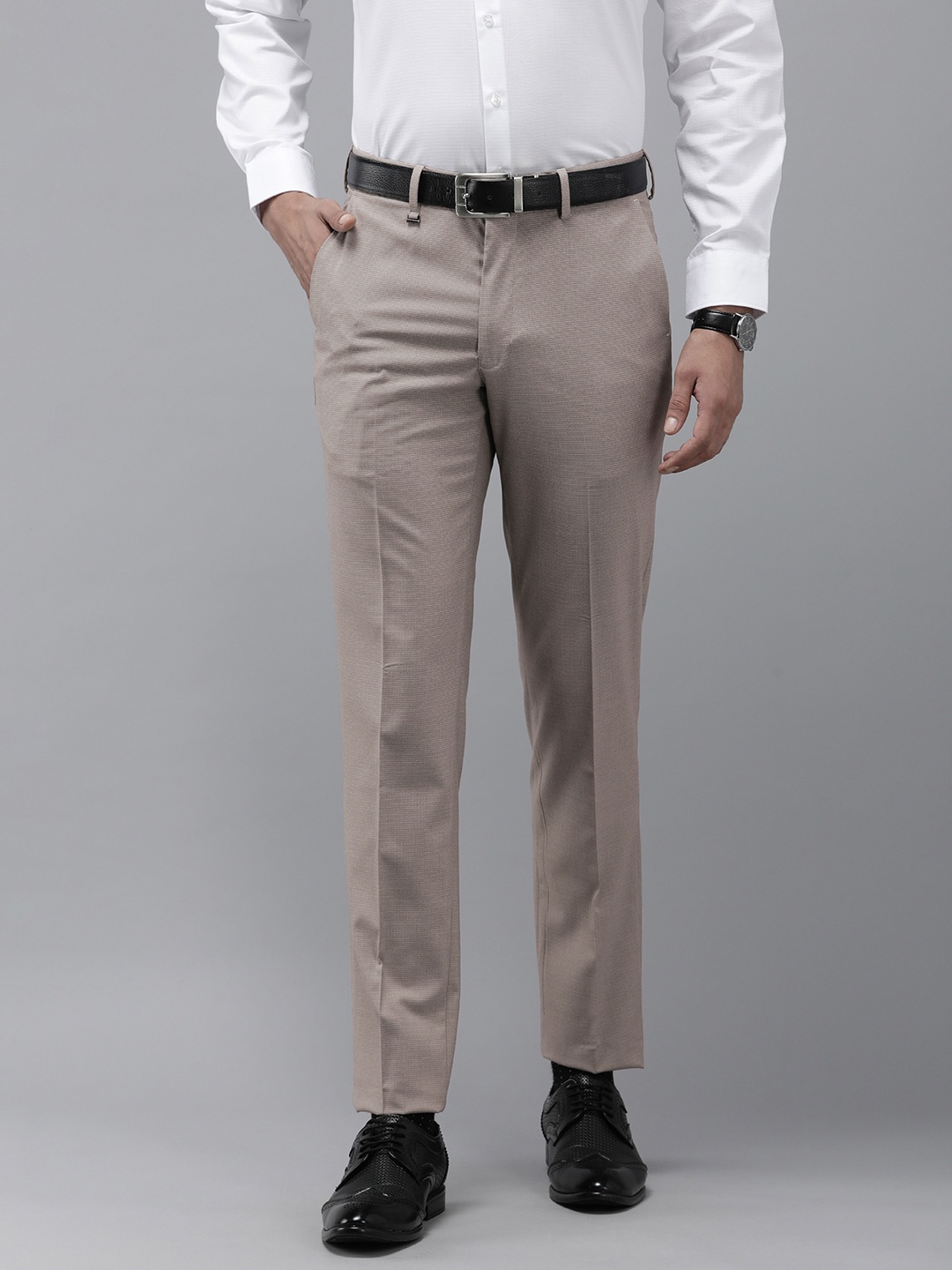 

Van Heusen Men Textured Slim Fit Trousers, Beige