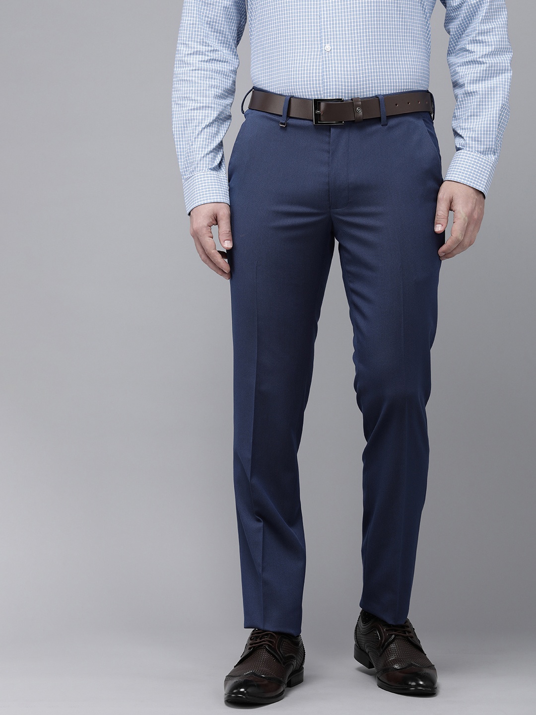 

Van Heusen Men Textured Slim Fit Formal Trousers, Navy blue