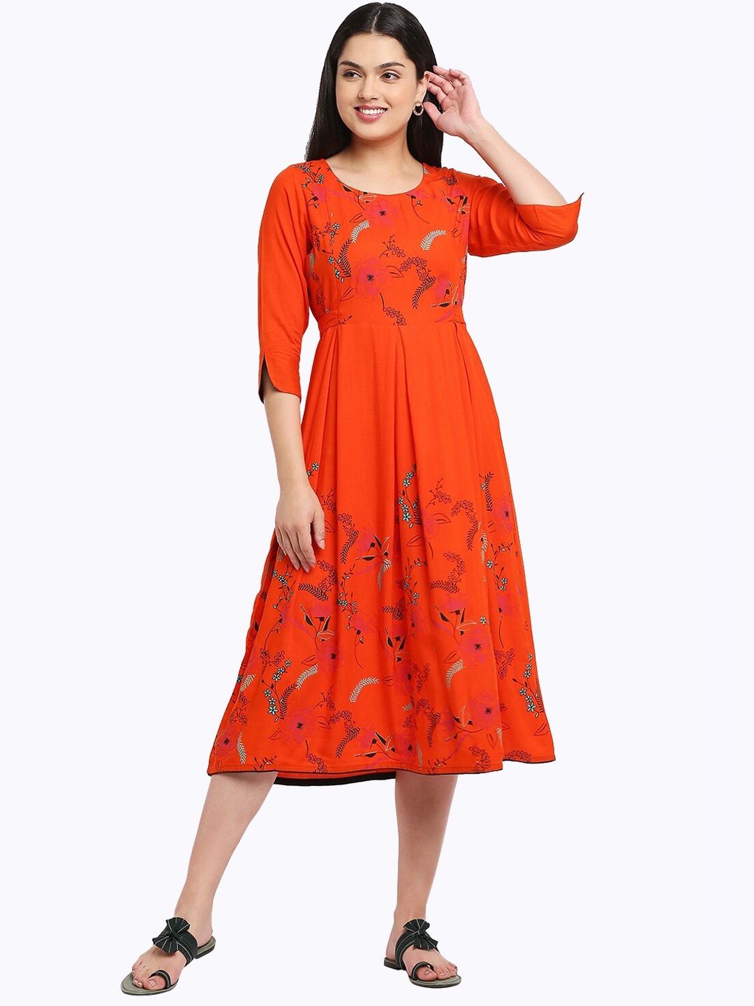 

True Shape Floral Printed Maternity Ethnic Dress, Red