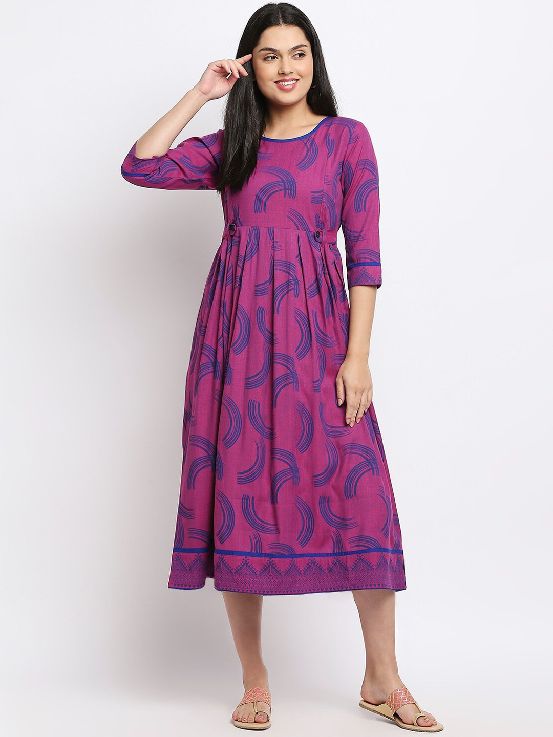 

True Shape Abstract Printed Maternity Ethnic Dress, Purple