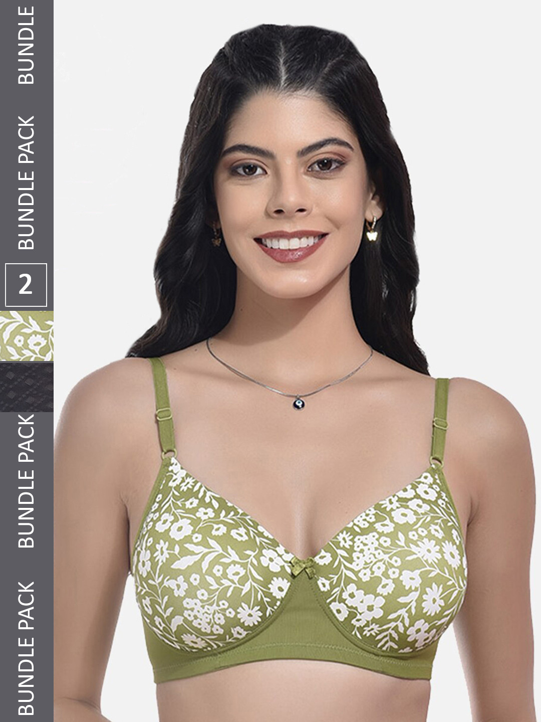 

StyFun Pack Of 2 Self Design Full Coverage Lightly Padded All Day Comfort Bra, Green