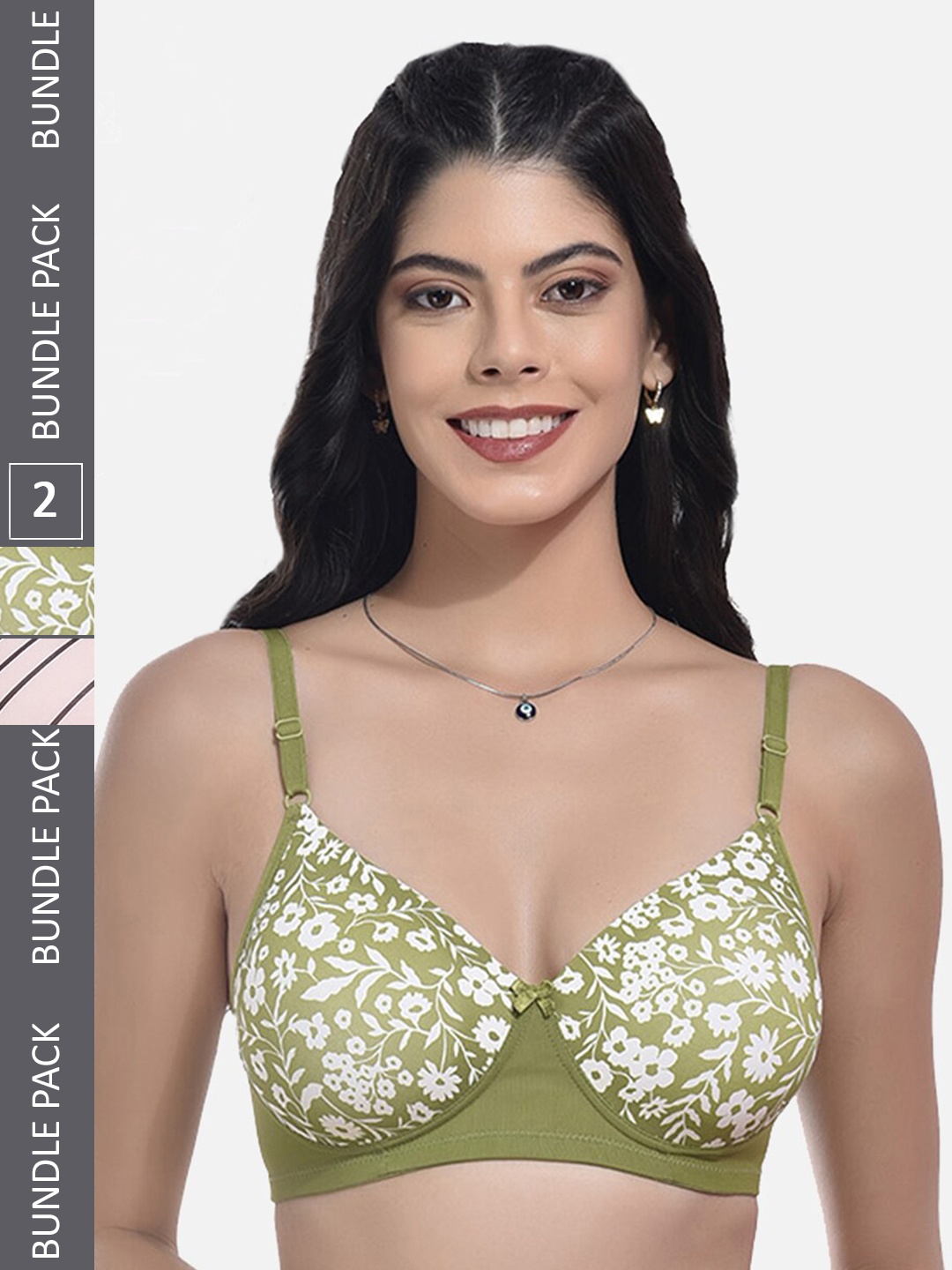 

StyFun Pack Of 2 Floral Printed Full Coverage Lightly Padded Bra, Green