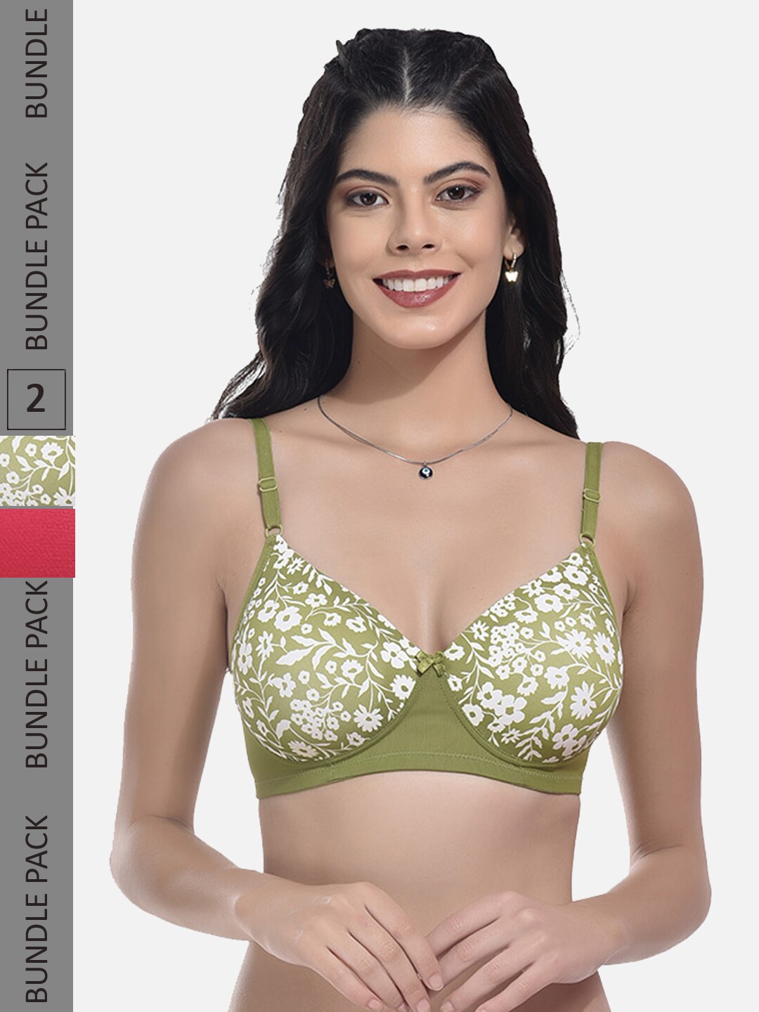 

StyFun Pack Of 2 Printed Full Coverage Lightly Padded Everyday Bra All Day Comfort, Green