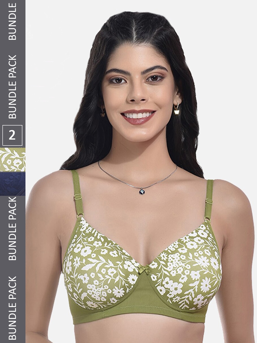 

StyFun Pack Of 2 Floral Printed Full Coverage Lightly Padded Bra, Green