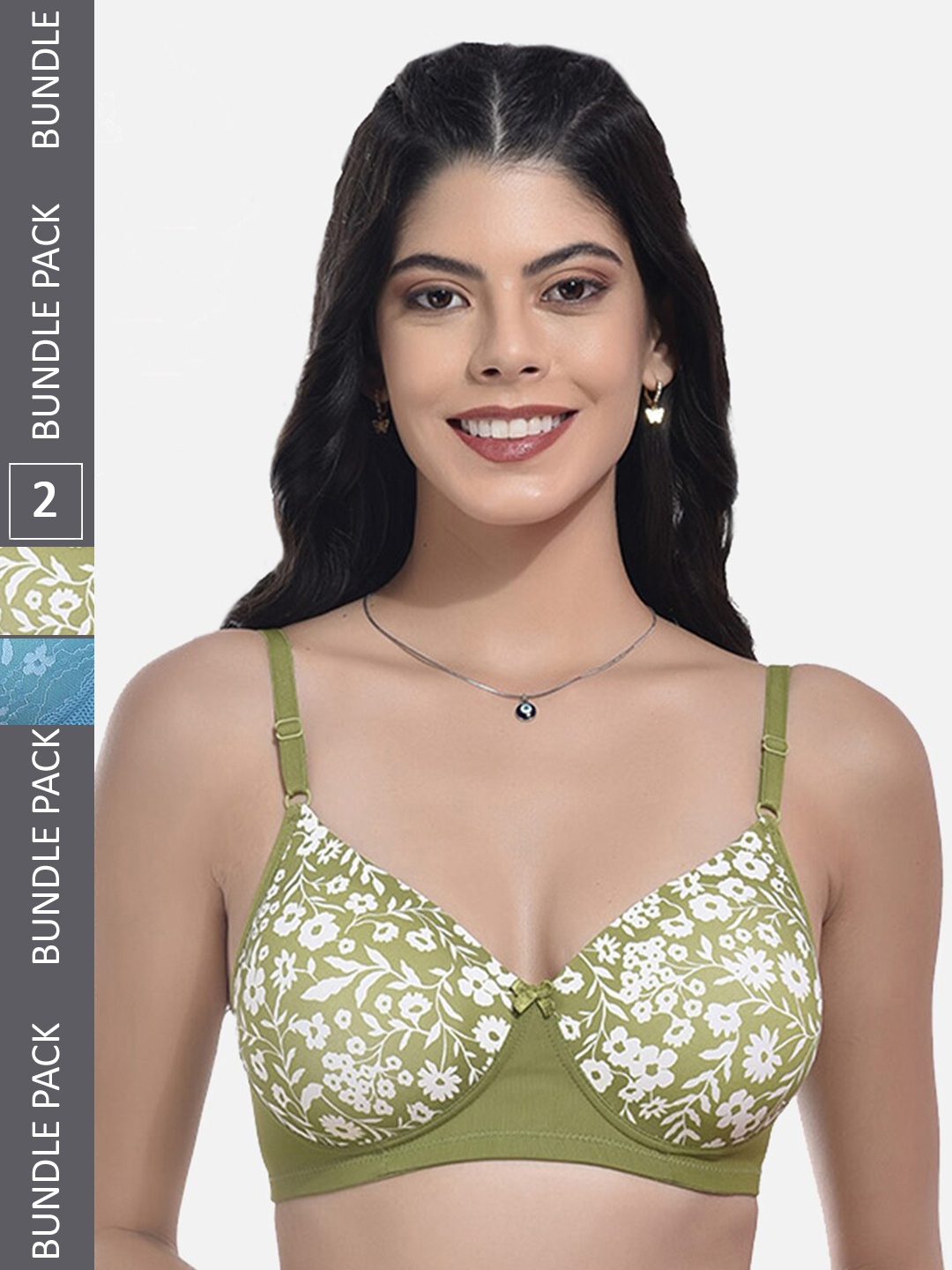 

StyFun Pack Of 2 Floral Printed Full Coverage Lightly Padded Bra, Green