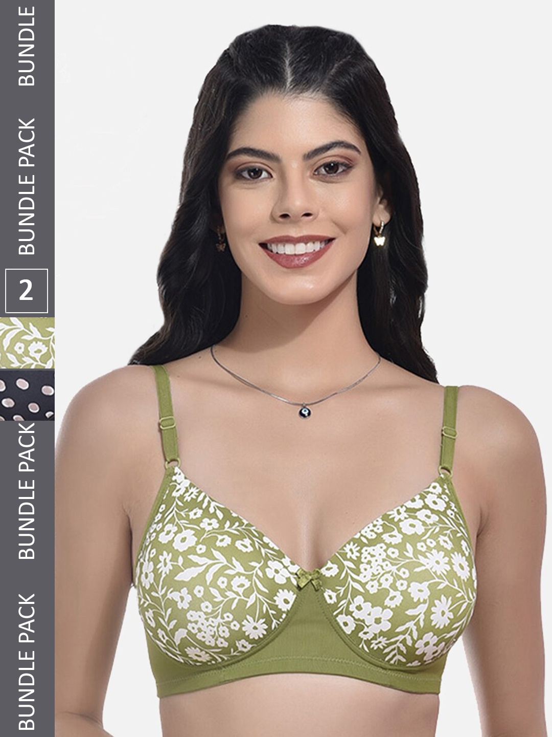 

StyFun Pack Of 2 Printed Full Coverage Lightly Padded T-shirt Bra With All Day Comfort, Green