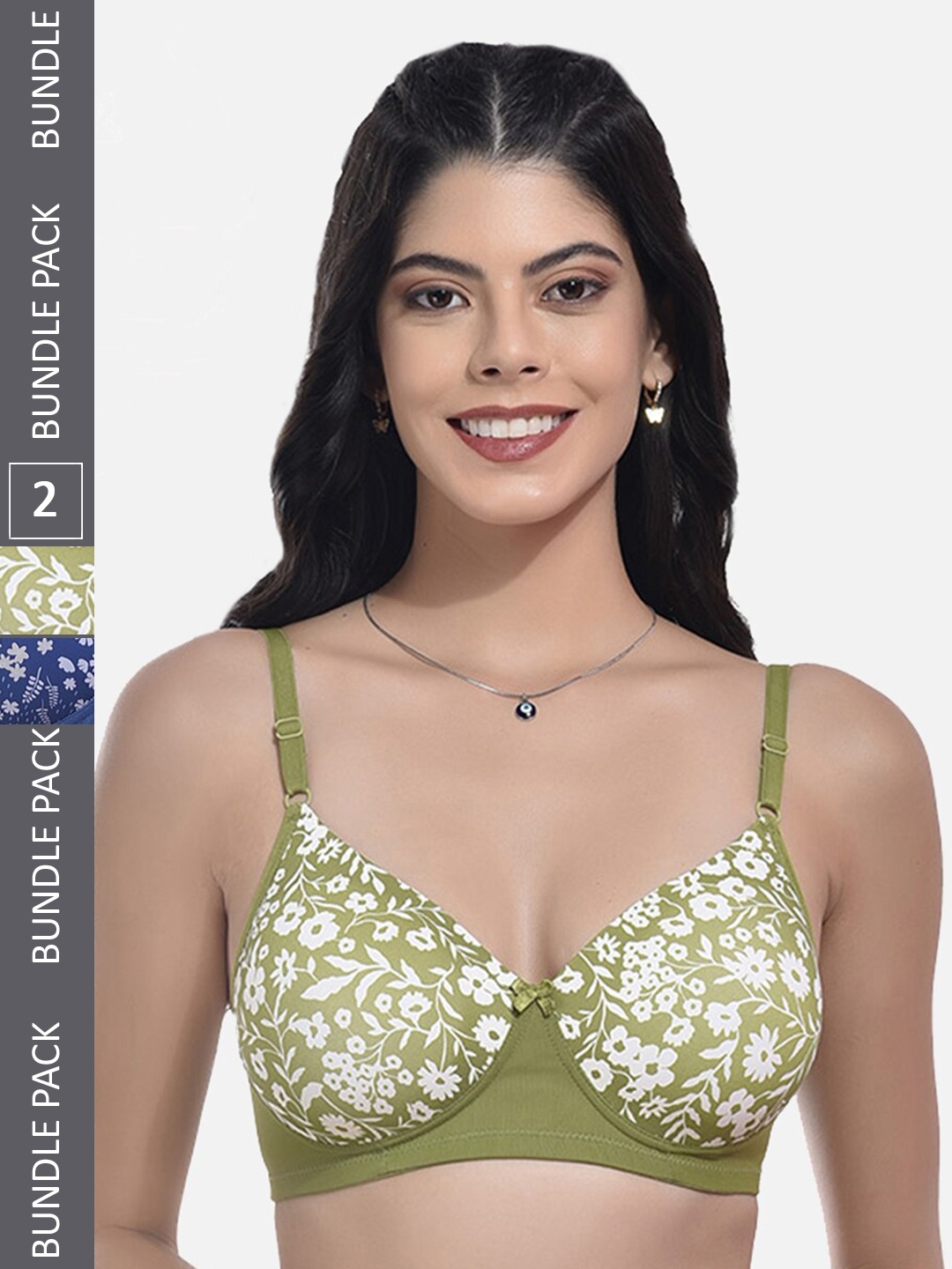 

StyFun Pack Of 2 Floral Printed Full Coverage Lightly Padded Bra, Green