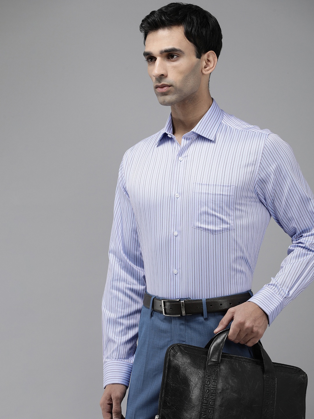 

Van Heusen Pure Cotton Striped Custom Fit Formal Shirt, Blue