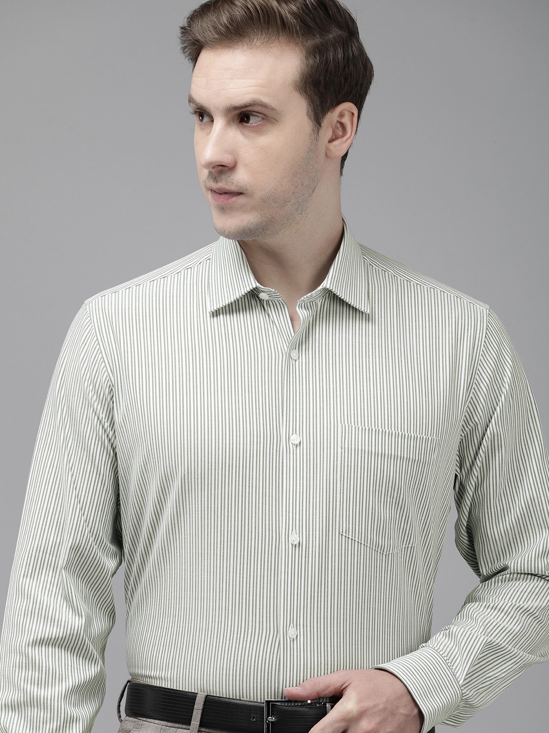 

Van Heusen Striped Custom Fit Formal Shirt, Green