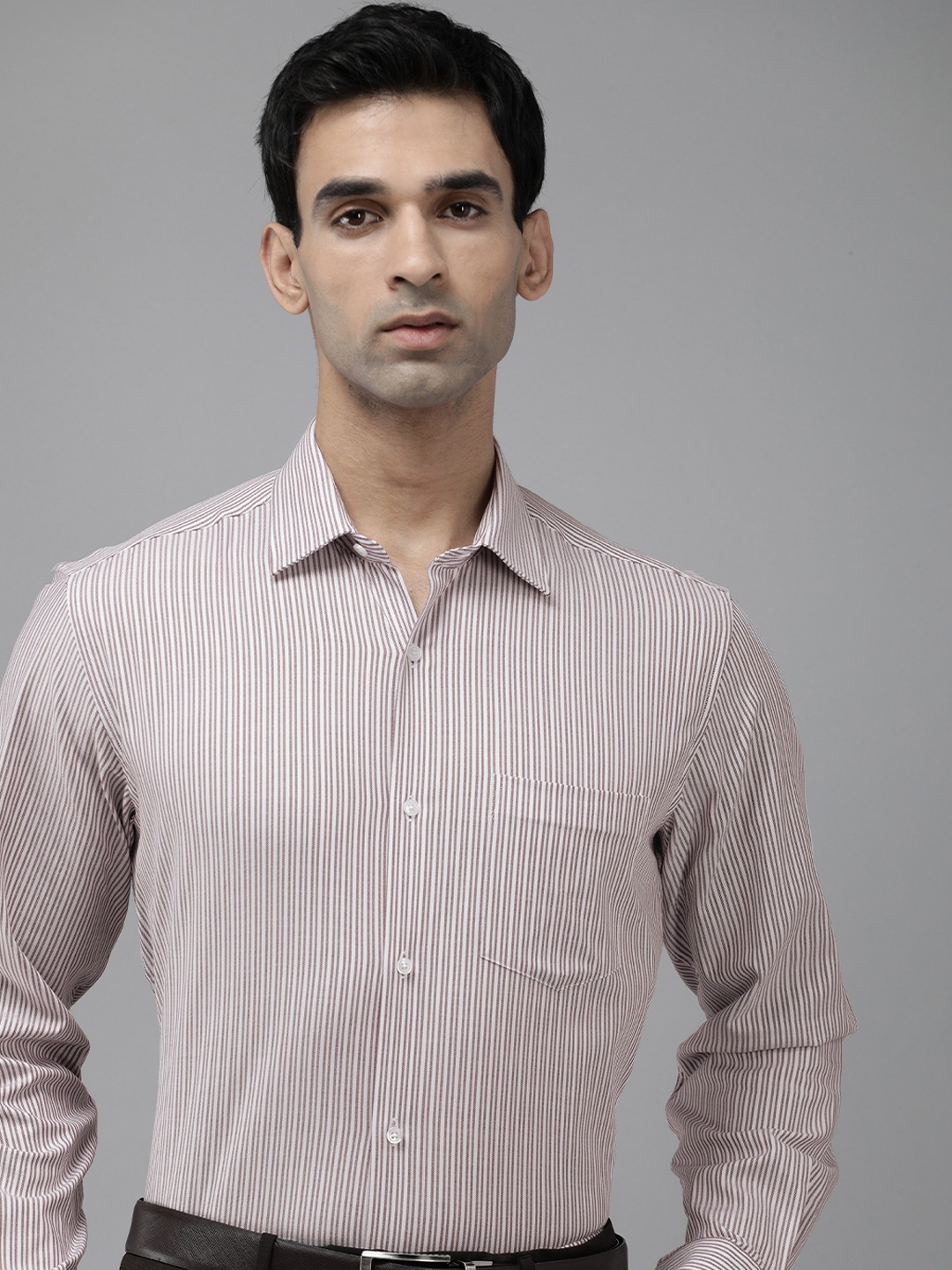 

Van Heusen Striped Custom Fit Formal Shirt, Brown