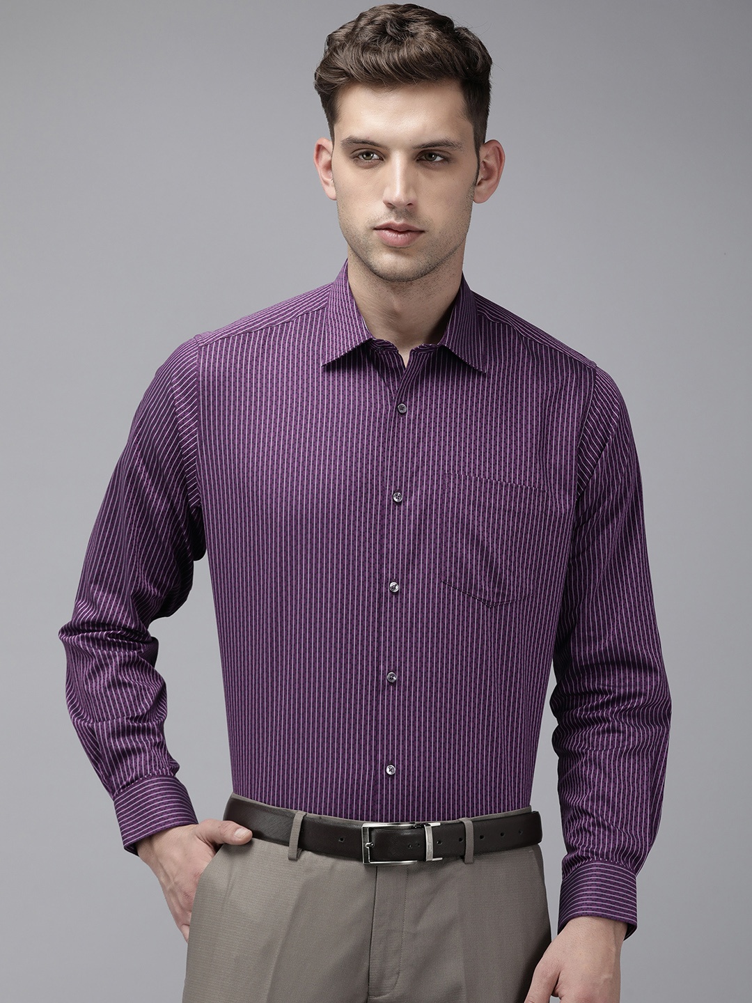 

Van Heusen Custom Fit Striped Pure Cotton Formal Shirt, Purple