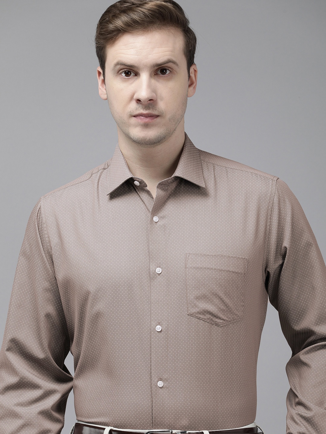 

Van Heusen Custom Fit Self Design Formal Shirt, Brown